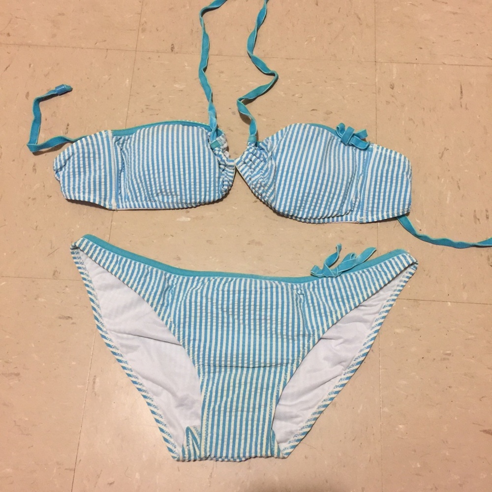 romantic stripped light blue white bikini 2 pieces